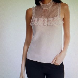 White House black-market sleeveless high neck ruffle sweater